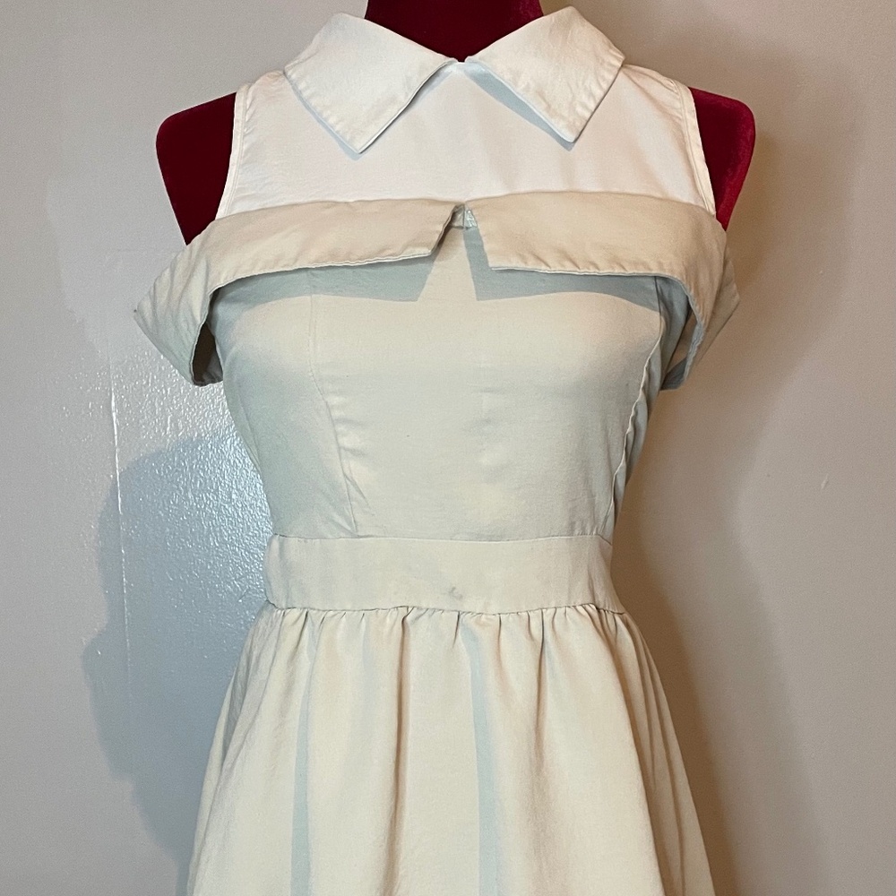 Elenzga 2 In 1 Off-The-Shoulder Collared Beige Mini Dress Size 2 XS